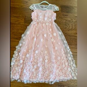 Elegant Pale Pink Floral Girls Dress